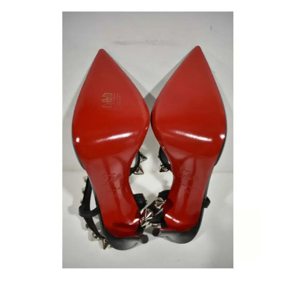 Christian Louboutin Spikita Pump 100 Black Silver Spike Strappy Sandal Heel 39 - Picture 12 of 12
